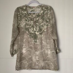 Unknown Elegant Floral Embroidered Sheer Top Tunic Size S
